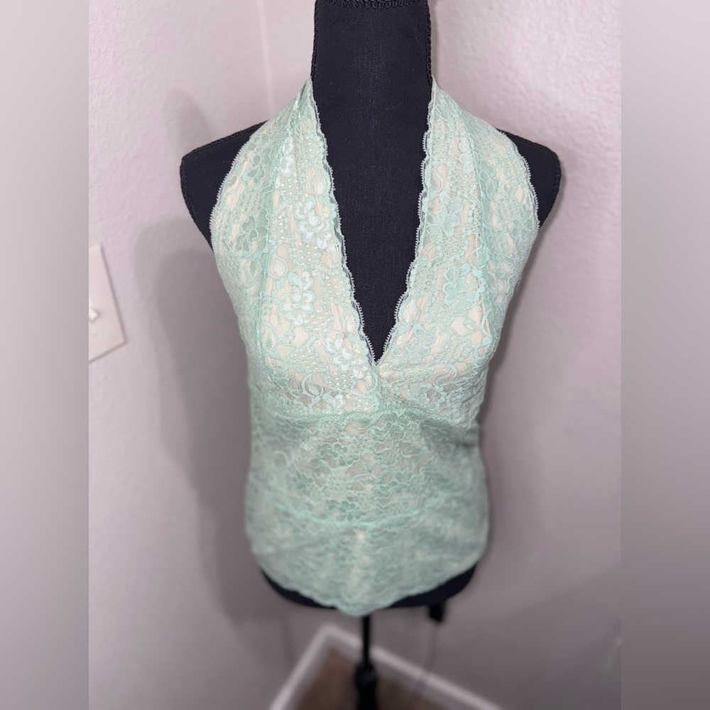 NY&Co Lace Halter Top Mint Y2K Coquette Balletcore Fairy Grunge- Medium - Picture 2 of 11